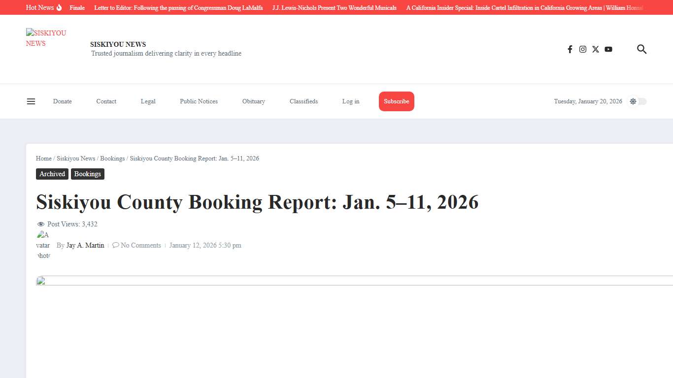 Siskiyou County Booking Report: Jan. 5–11, 2026 – SISKIYOU NEWS