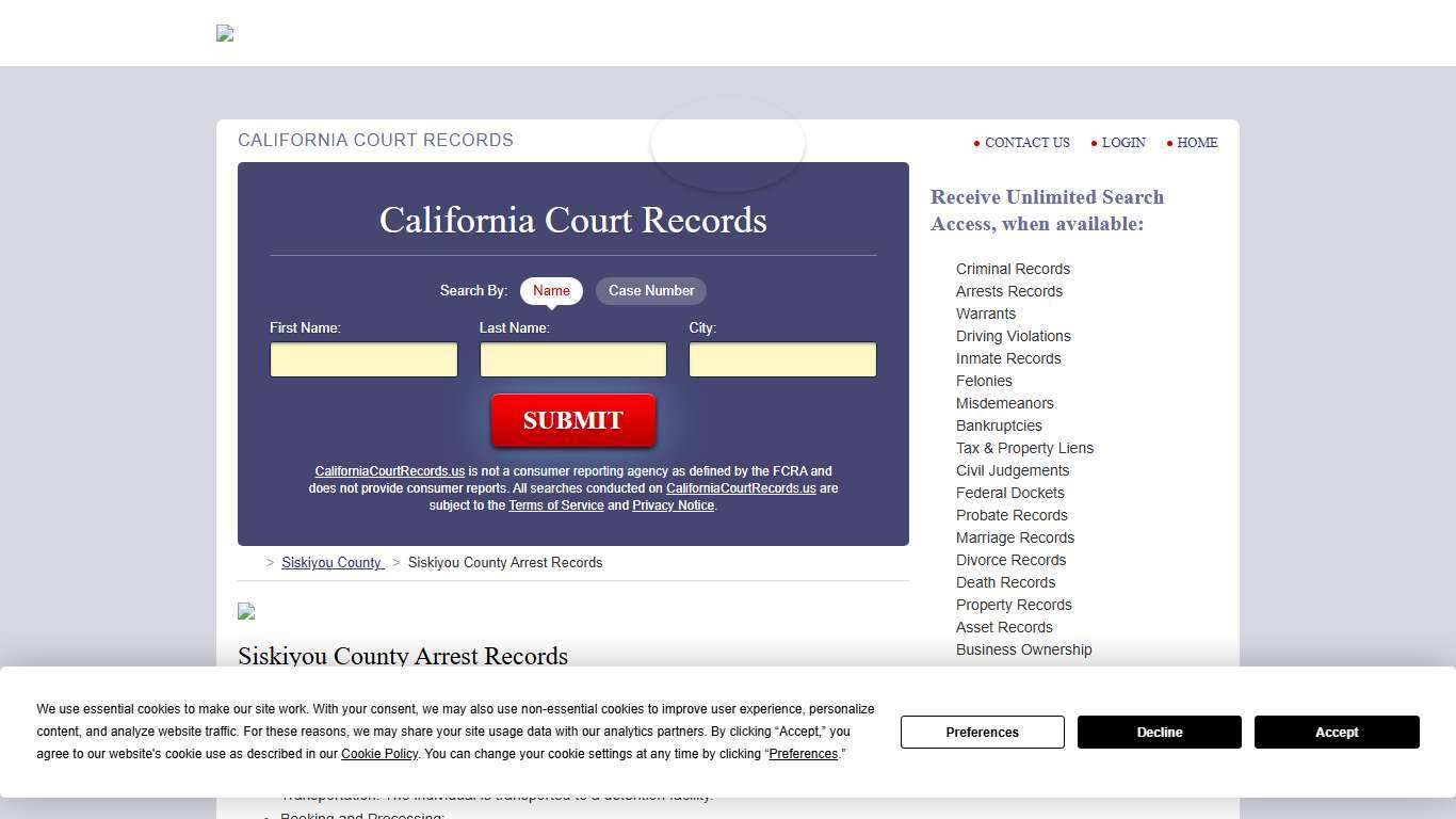 Siskiyou County Arrest Records | CaliforniaCourtRecords.us