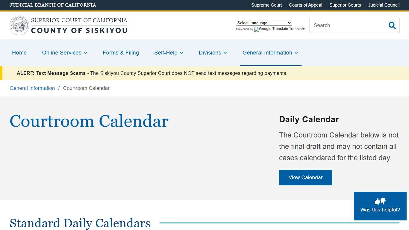 Courtroom Calendar | Superior Court of California | County of Siskiyou