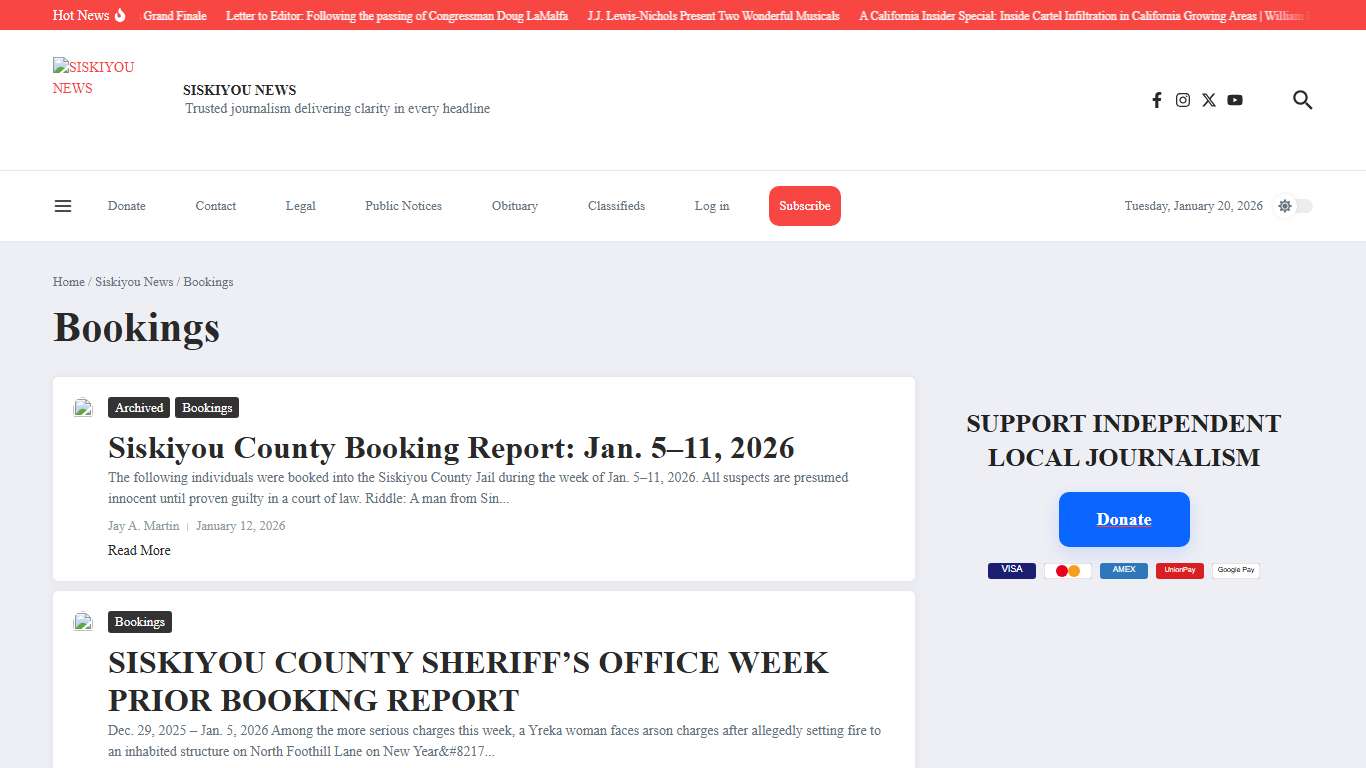 Bookings – SISKIYOU NEWS